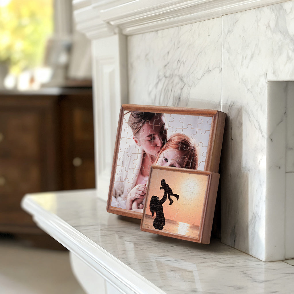 Custom Wooden Photo Puzzle with Walnut Frame